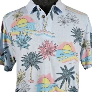 Sovereign Code Men's Blue Hawaiian Print Short Sleeve Polo Size XL